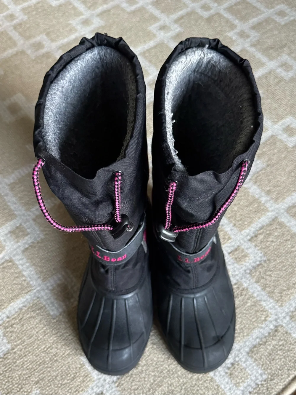 L.L. Bean Kids Insulated Waterproof Snow Boots Black Pink Girls Size 3